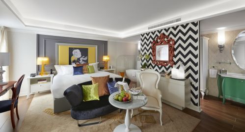 Aria Signature Room with one King Bed and Music Garden Balcony View, inspired by Rolling Stones, Contemporary Wing.